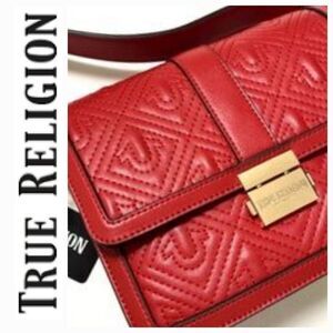 True Religion Horseshoe Embossed Flap-Over Crossbody Bag- Red/Gold